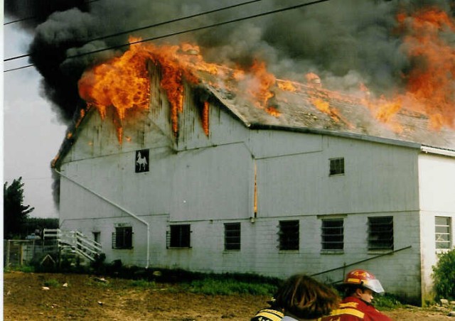 Barn Fire at the King Farm, Route 340 and Cambridge Rd. This was the 1989 Ford Pumper's first big fire... Summer 1989